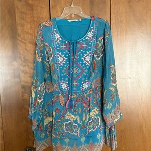 Soft Surroundings Teal Embroidered Tunic. 1X